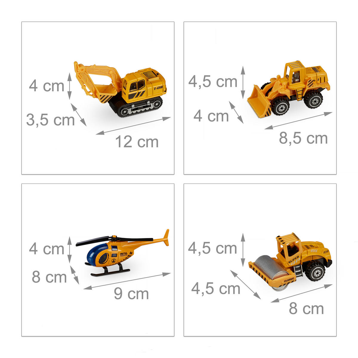 6XSTAVEBNÉ vozidlo - viacfarebná, kov/plast (12/4/3.5cm) - Relaxdays