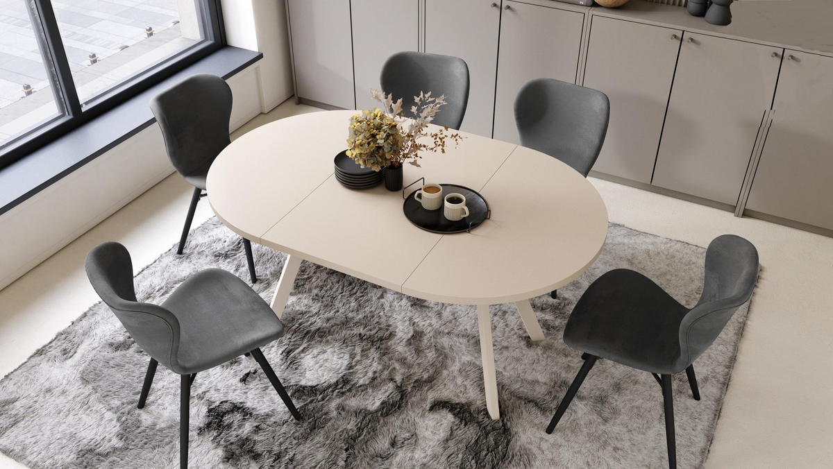 ESSTISCH Rund Beige 90x70 cm - Beige, Holzwerkstoff (90/90/77cm) - designimpex