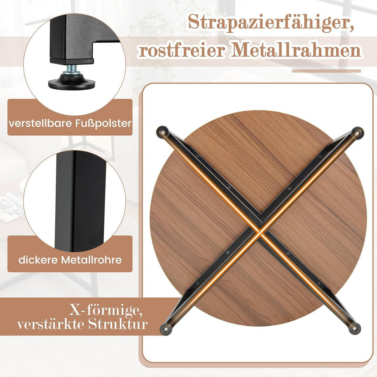 BEISTELLTISCH Braun(3-teilig) - Braun, Holzwerkstoff (80/80/42cm) - COSTWAY