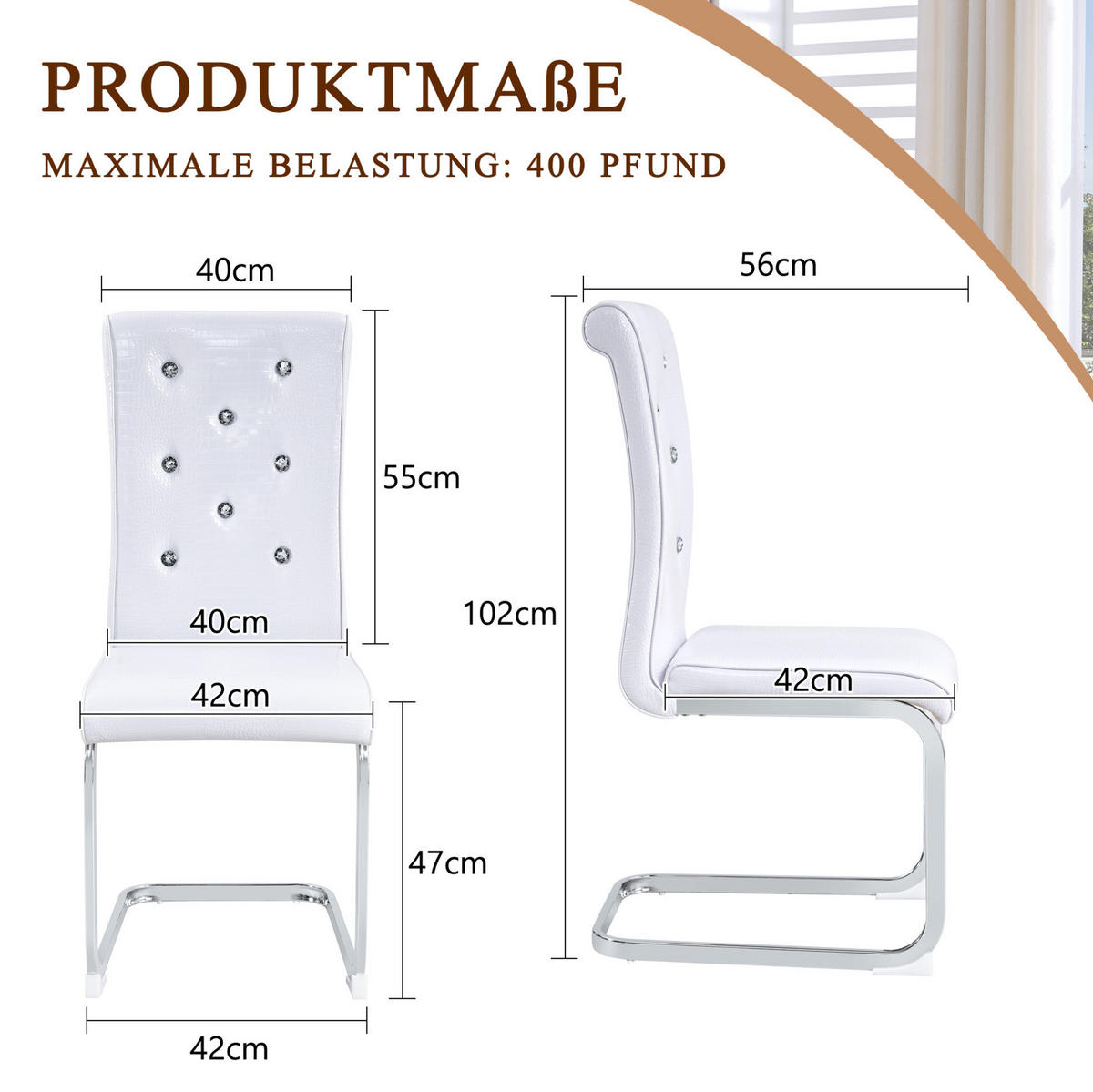 ESSZIMMERSTUHL 2er-Set gepolstert PVC Weiß Chrom - Weiß, Metall (41/101.5/57.1cm) - Meubliv