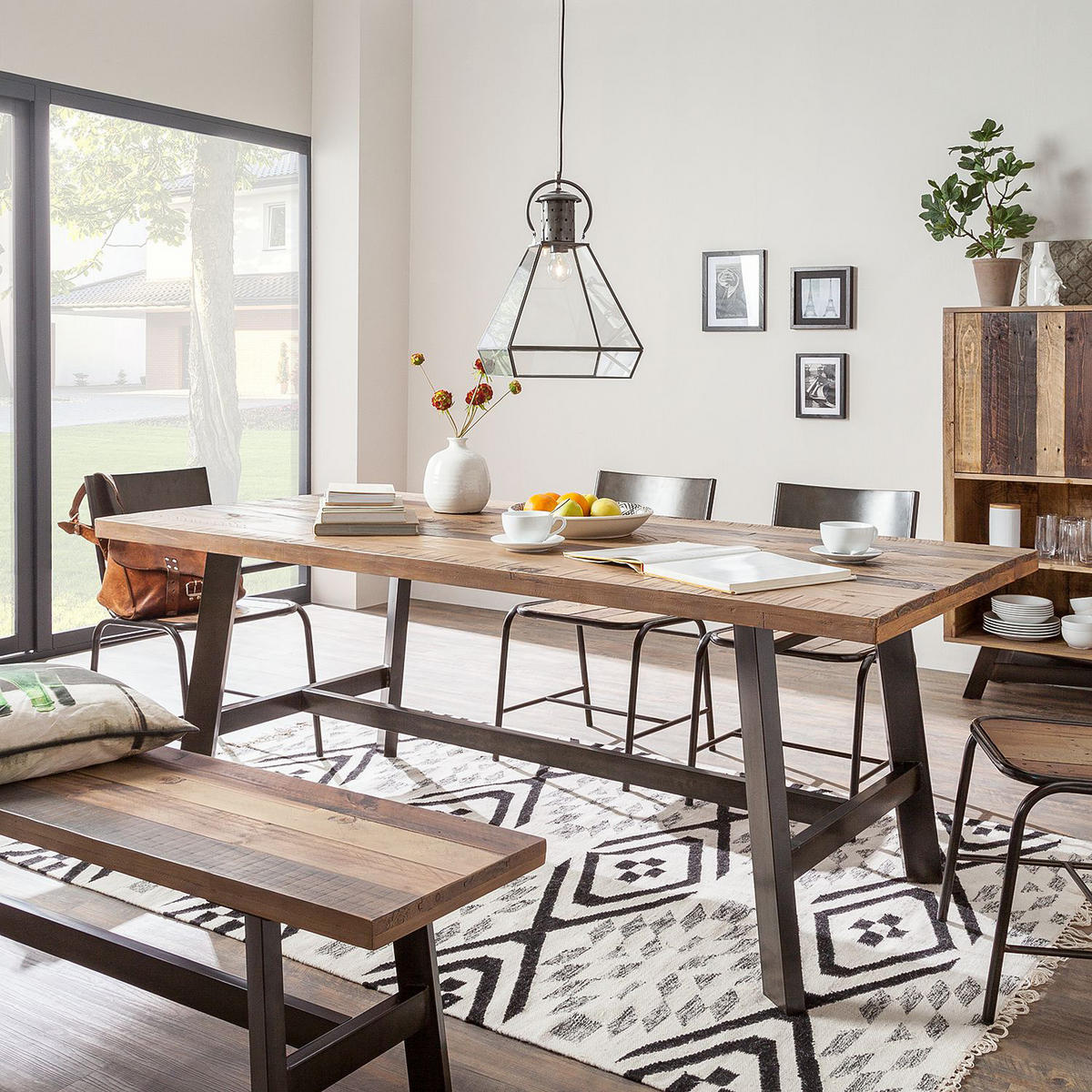 ESSTISCH - Massivholz Pinie / Metall - Braun, Holz (100/200/76cm) - home24