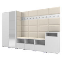 GARDEROBE NELA XII 300 cm (Modulare Flurmöbel Weiß mit Spiegel & Sitzpolster Creme 01 Gigantisches Set) - Silberfarben/Creme, Holz/Holzwerkstoff (300/187/40cm) - Ravio