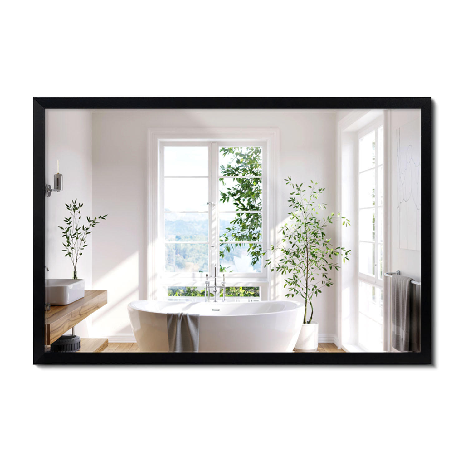 SPIEGEL 60x40cm Schwarzer Rahmen - Schwarz, Glas (60/40/0.4cm) - Wallfluent