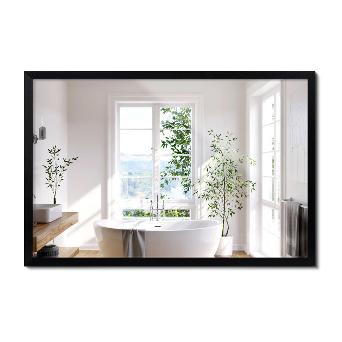 SPIEGEL 60x40cm Schwarzer Rahmen - Schwarz, Glas (60/40/0.4cm) - Wallfluent