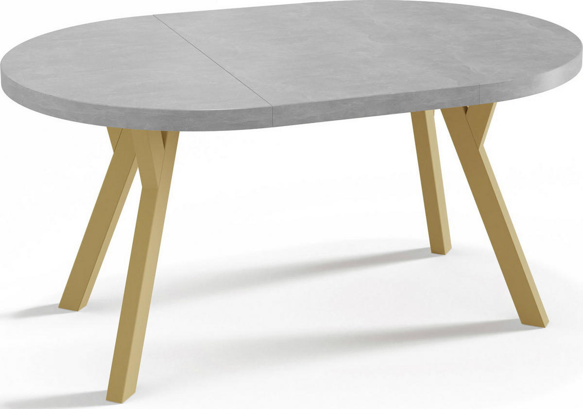 ESSTISCH Mateo runder ausziehbarer, Grauer Beton 100-200/100/76 cm - Goldfarben/Hellgrau, Holz/Holzwerkstoff (100/200/76cm) - WFL GROUP