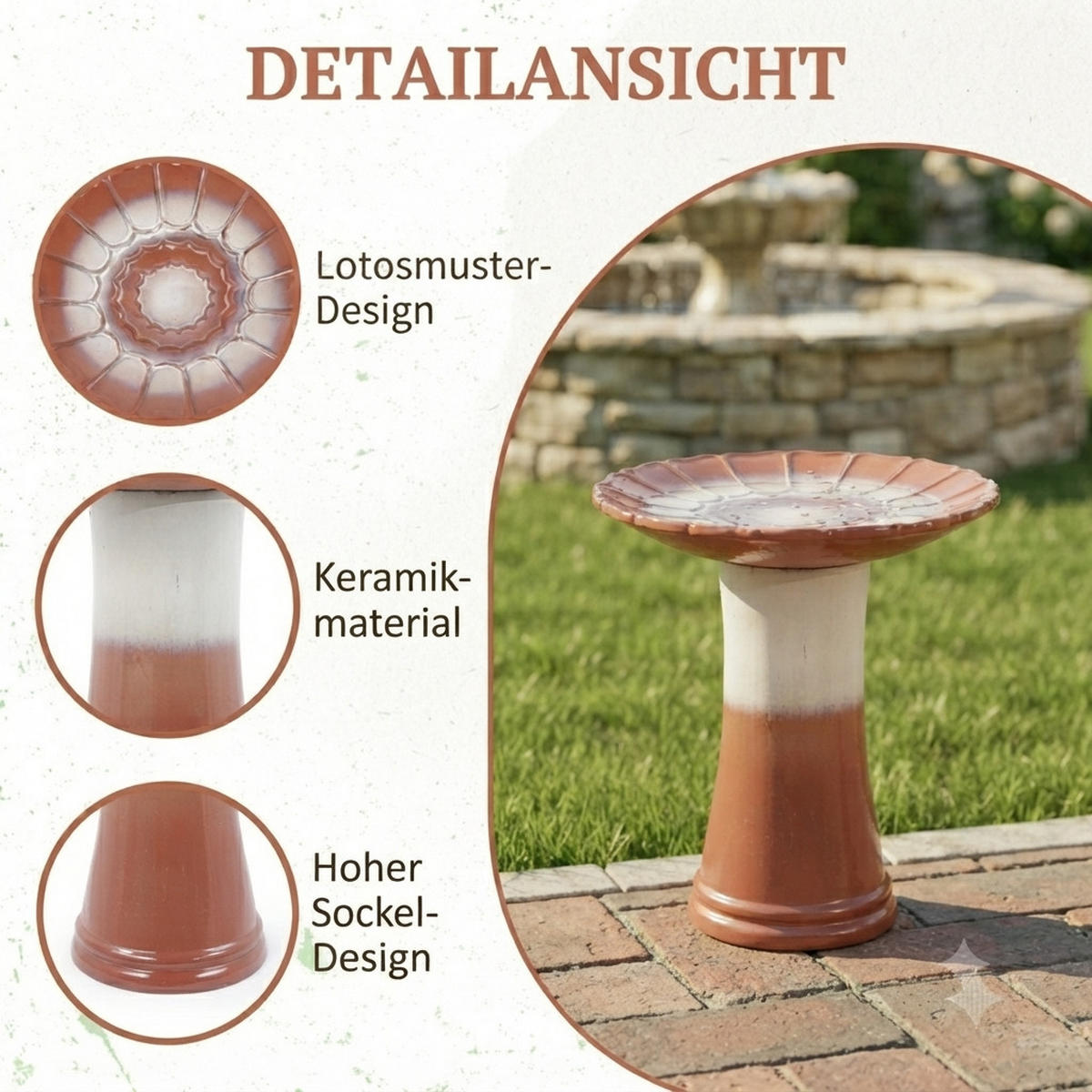 VOGELBAD mit Standfuß, Keramik Ø43/45H cm, Wetterfest, Rot - Rot, Keramik (43/45/43cm) - LVHOM