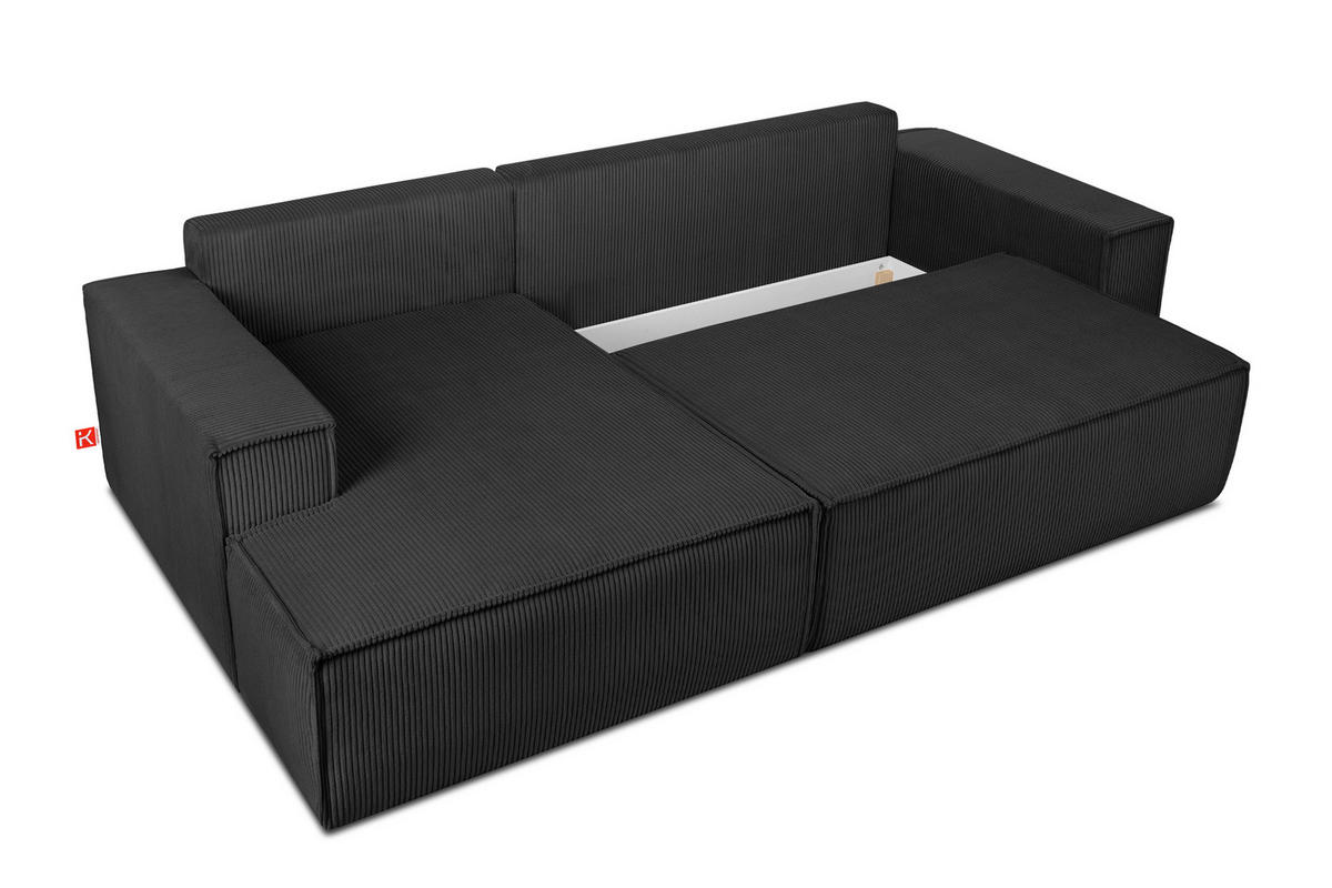 ECKSCHLAFSOFA-LINKS NAPI in Pet Friendly Cord-Stoff, dunkelgrau - Dunkelgrau/Schwarz, Textil (262/148cm) - KONSIMO®