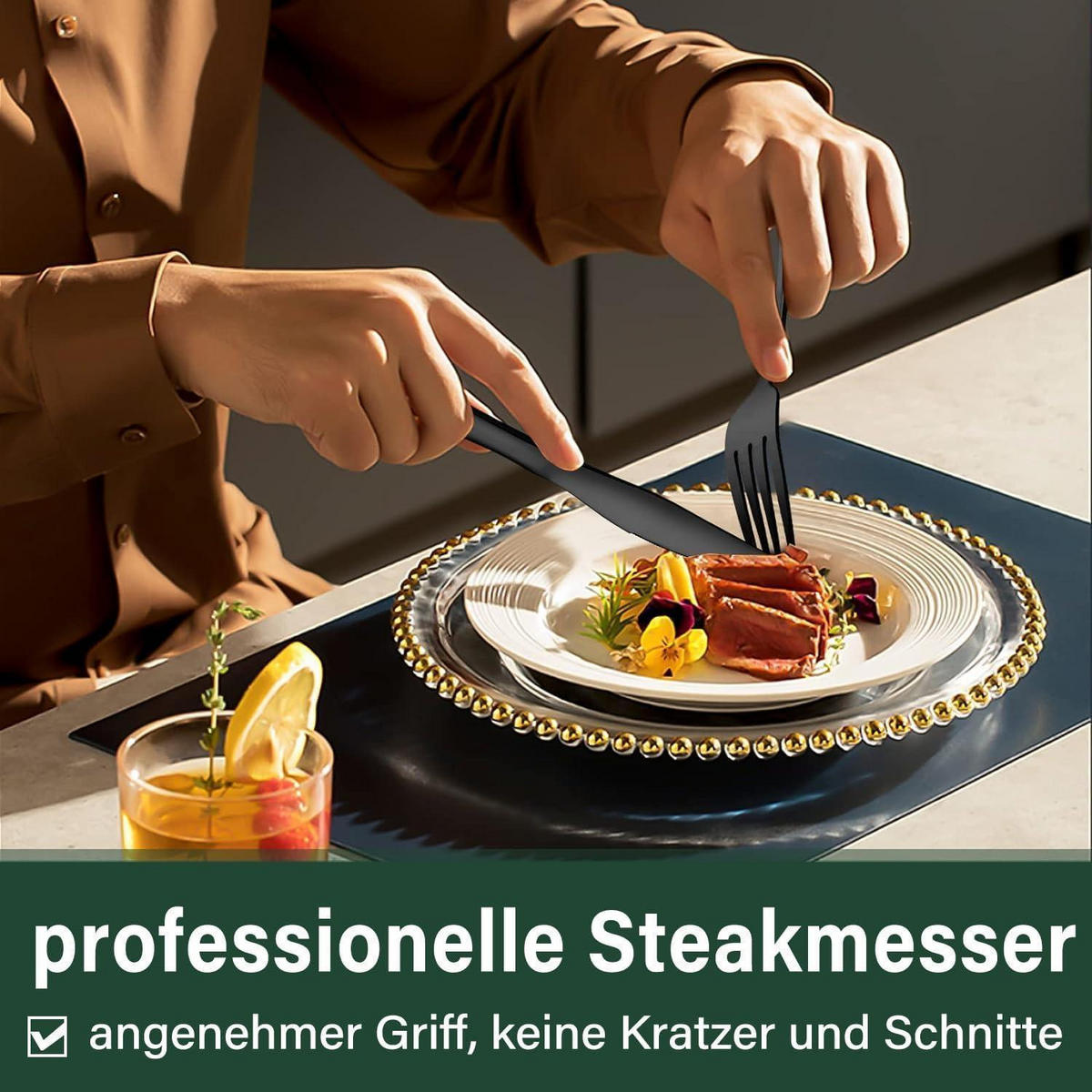 BESTECKSET 30-teilig Schwarz Edelstahl - Schwarz, Metall