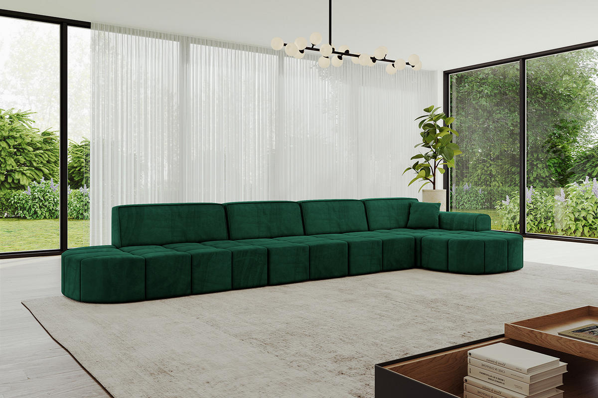ECKSOFA Ottomane Rechts LIVO-L3 - 422x173x79,5 cm Dunkelgrün - Grün, Holzwerkstoff/Textil (422/173cm) - ALTDECOR