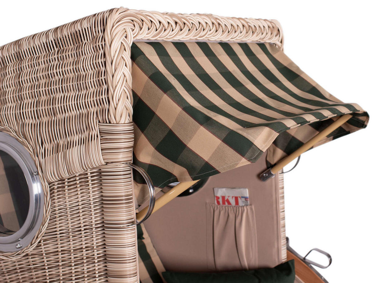 STRANDKORB Düne 1-Sitzer Teak 506 - Blau/Dunkelgrün, Holz/Textil (98/165/80cm) - Mr. Deko