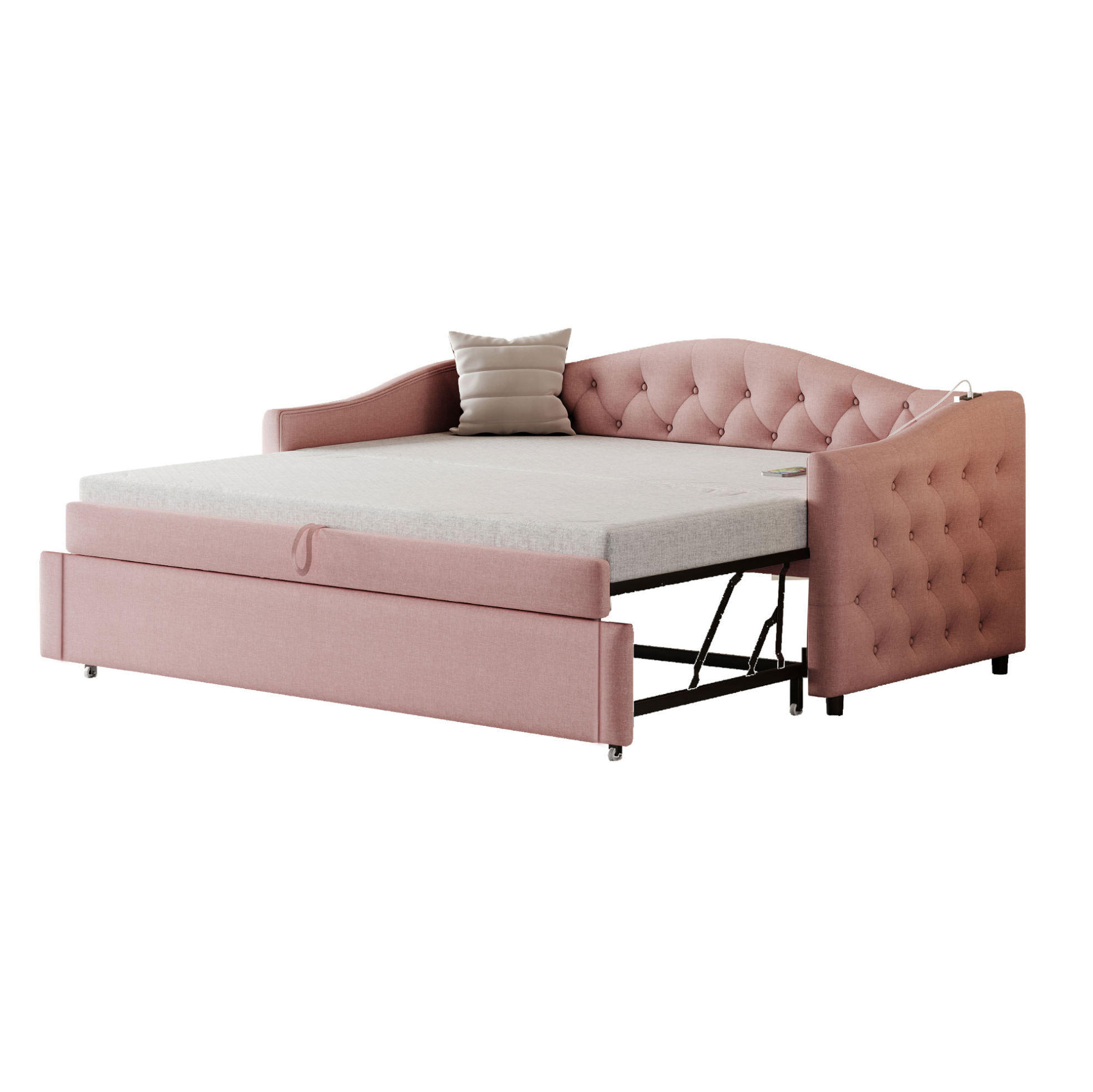 POLSTERBETT 90/200 cm rosa Schlafsofa mit USB-Anschluss und Lattenrost - Pink, Textil (90/200cm) - OKWISH