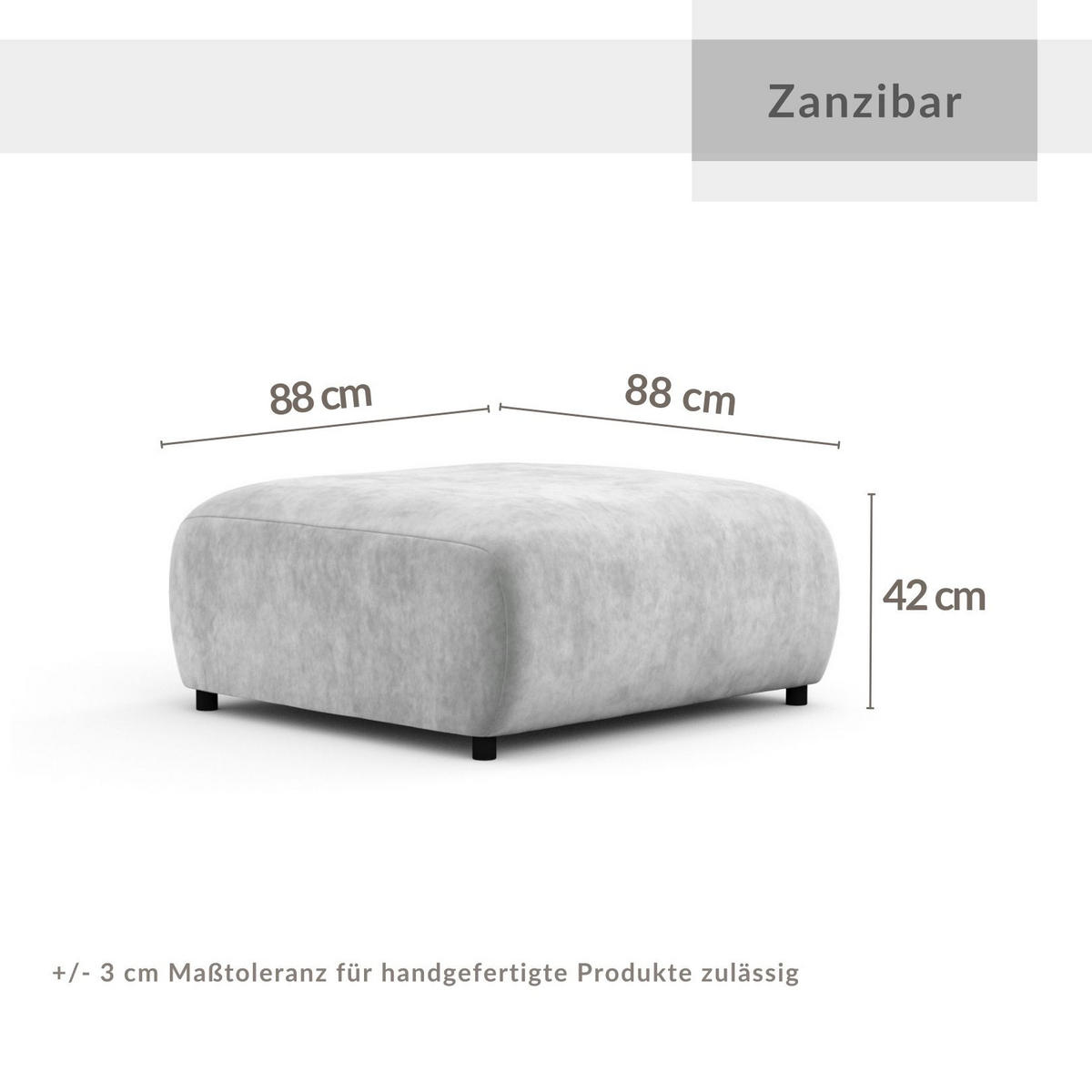 POUF S Zanzibar Taupe Samtstoff - Taupe/Schwarz, Holz/Holzwerkstoff (88/37/88cm) - Maison de Reve