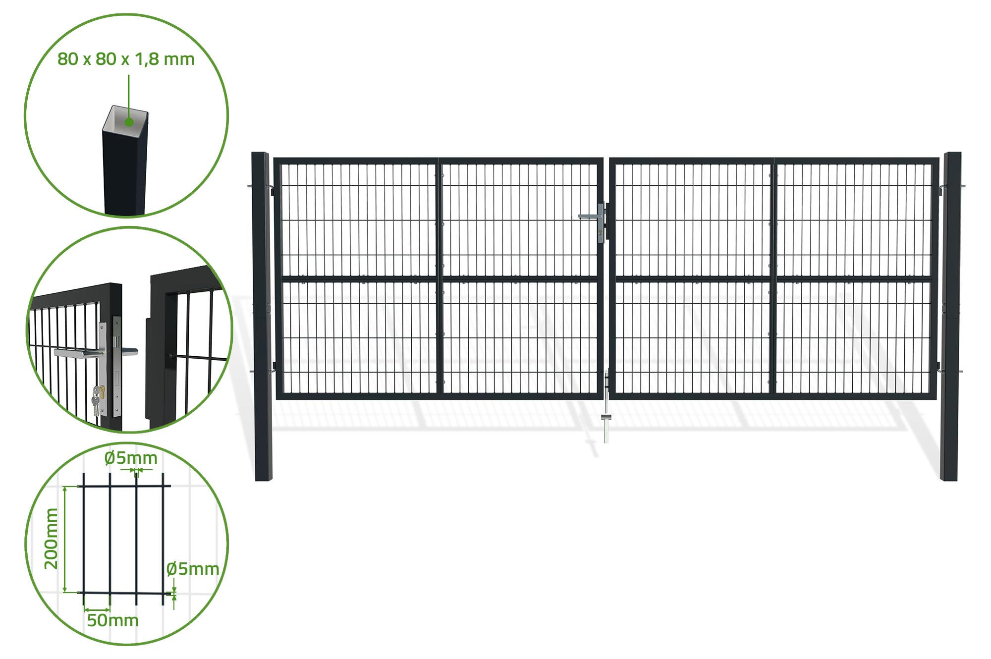 ZAUNTOR Grau Razo 4m H.140cm + TÜRCHEN 1m H.140cm - Grau, Metall (408/146cm) - Casanoov
