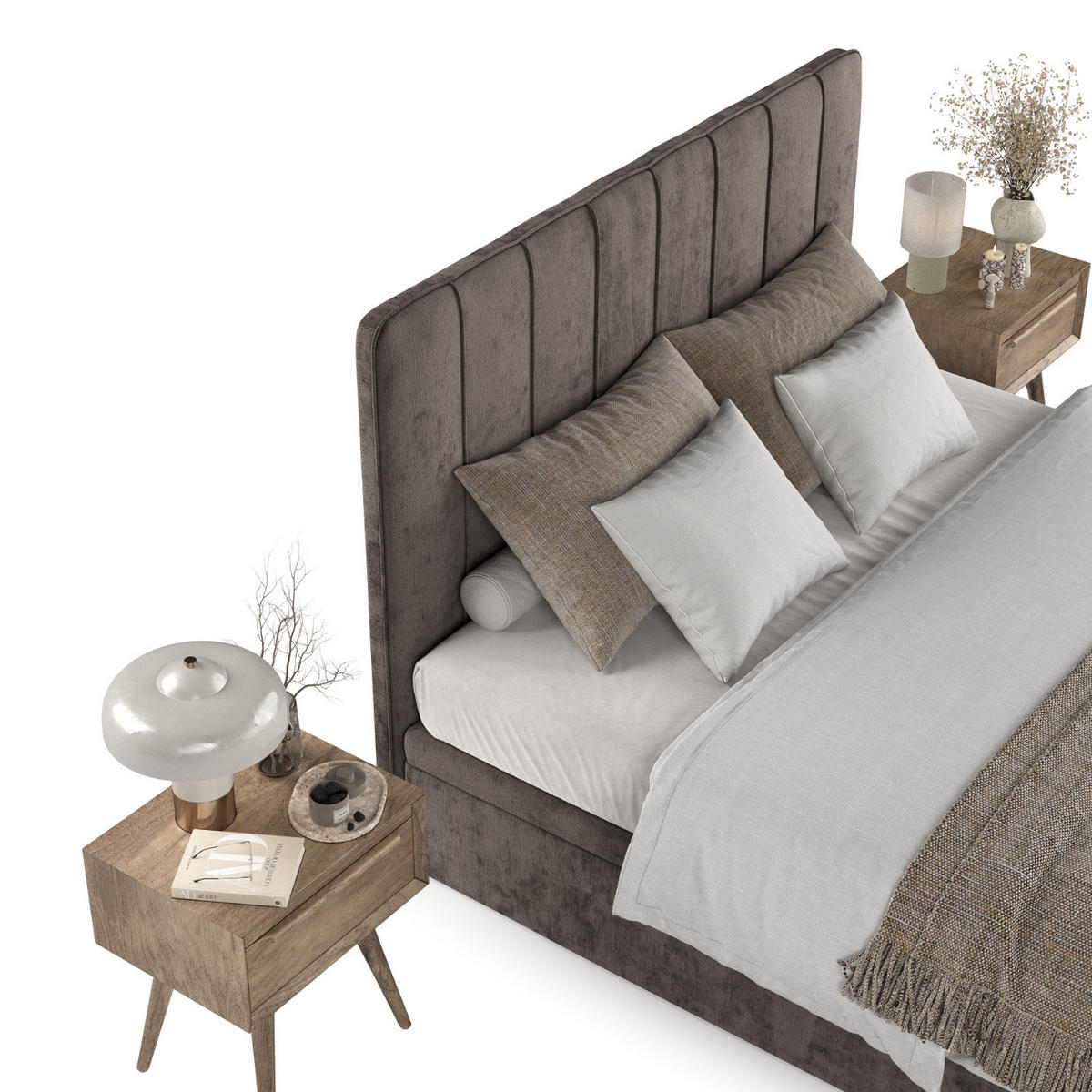 POLSTERBETT Vienna mit Stauraum 180/200 cm Braun im Lotta Stoff - Schwarz/Braun, Holz/Holzwerkstoff (180/200cm) - AltaBeds