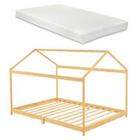 HAUSBETT Vindafjord mit Matratze - Naturfarben, Holz/Textil (90/200cm) - [en.casa]