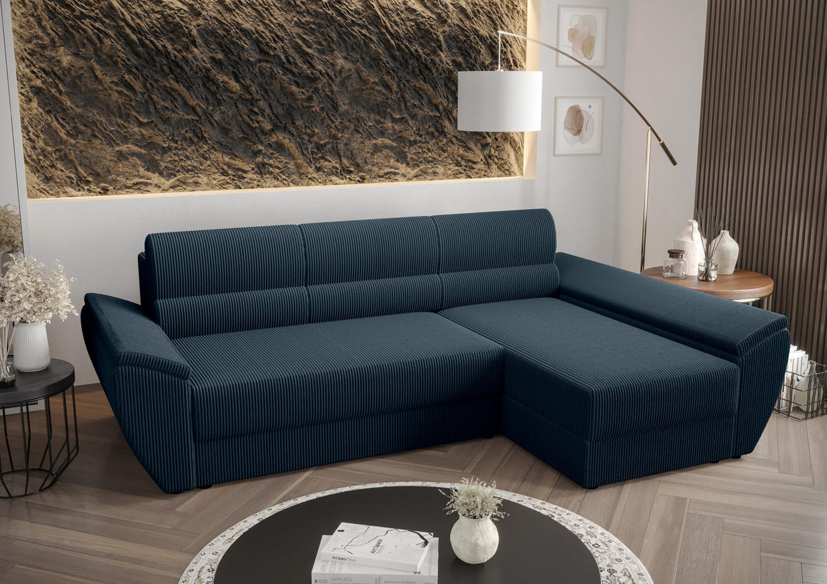 ECKSOFA L REBI L3 Poso 05 Rechts mit Schlaffunktion, Hellbraun - Hellbraun, Textil (251/140cm)