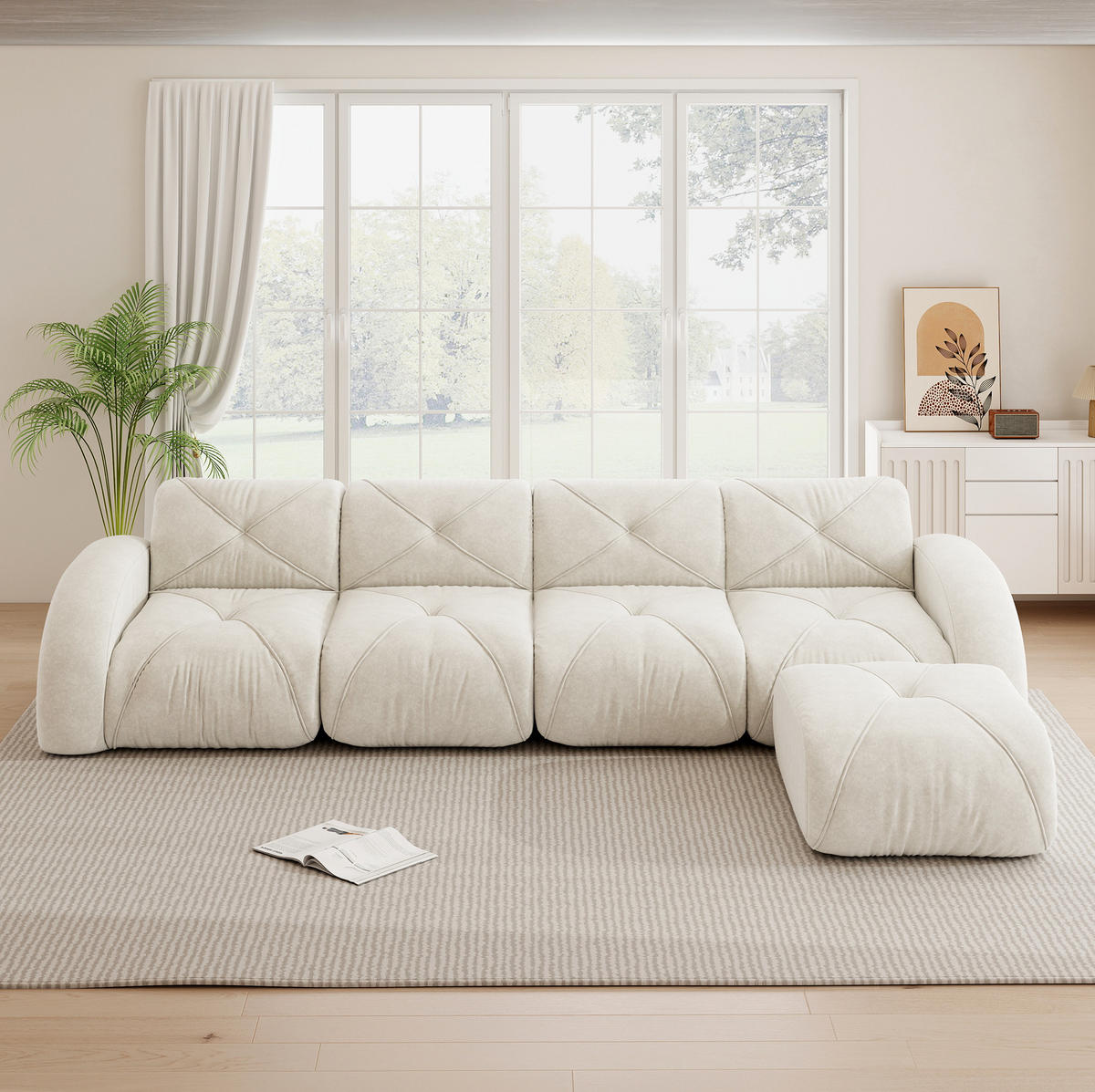 SOFA modular Chenille White - Weiß, Kunststoff (171/358cm) - Meubliv