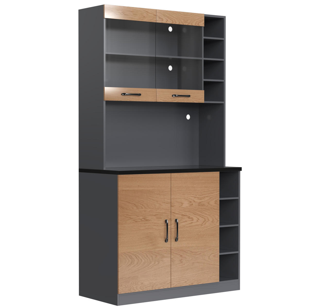 BUFFET 100/47/187 cm grau/natur aus MDF mit LED - Naturfarben, Holzwerkstoff (100/187/47cm) - OKWISH
