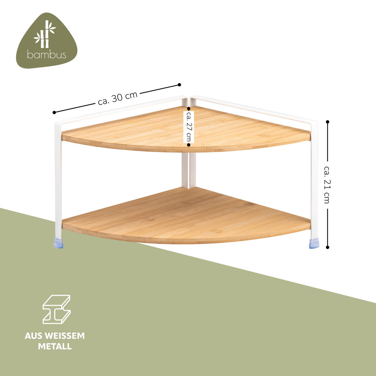 GEWÜRZ-ECKREGAL Bambus/Metall weiß - Weiß, Holz (30/21/30cm) - eluno