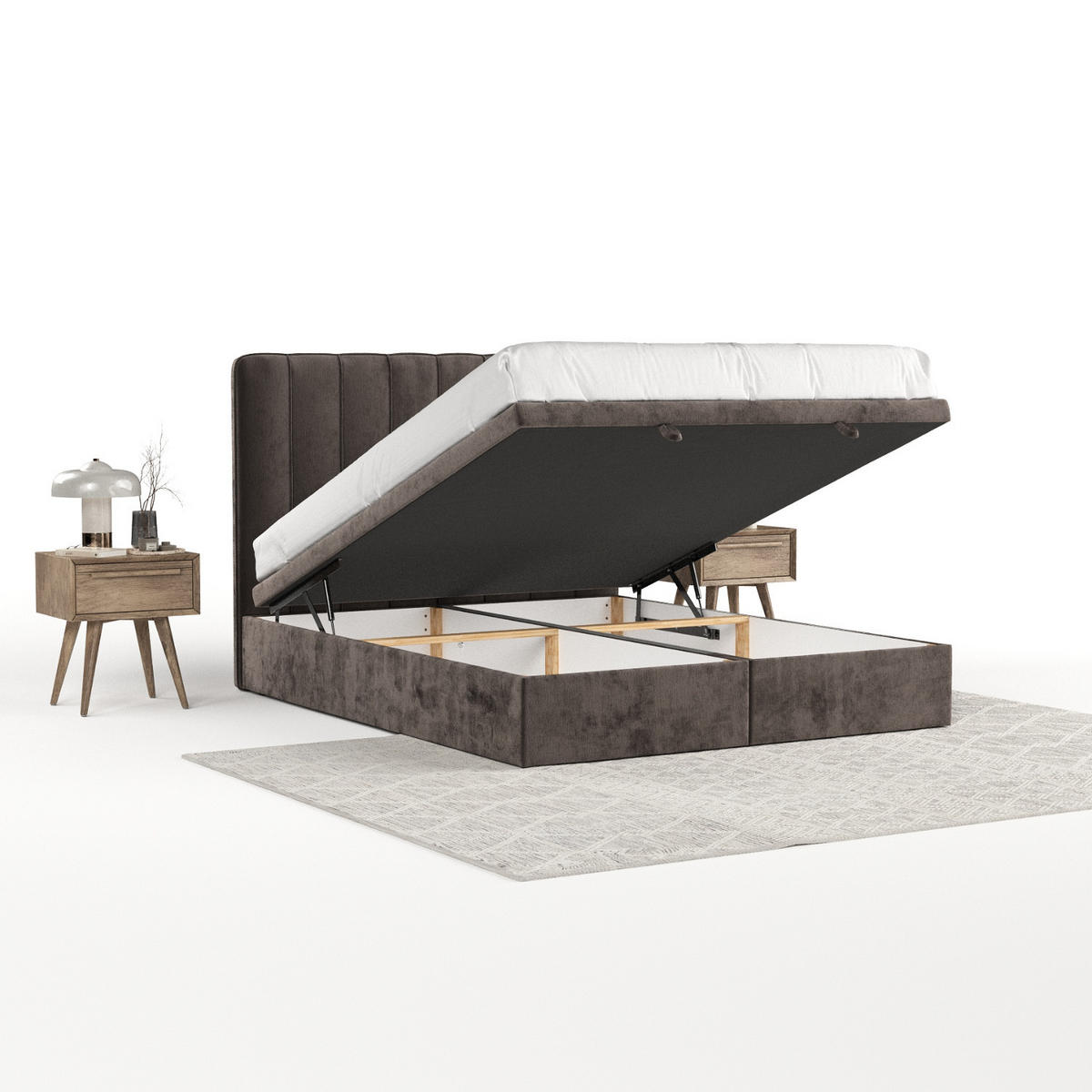 POLSTERBETT Vienna mit Stauraum 180/200 cm Braun im Lotta Stoff - Schwarz/Braun, Holz/Holzwerkstoff (180/200cm) - AltaBeds