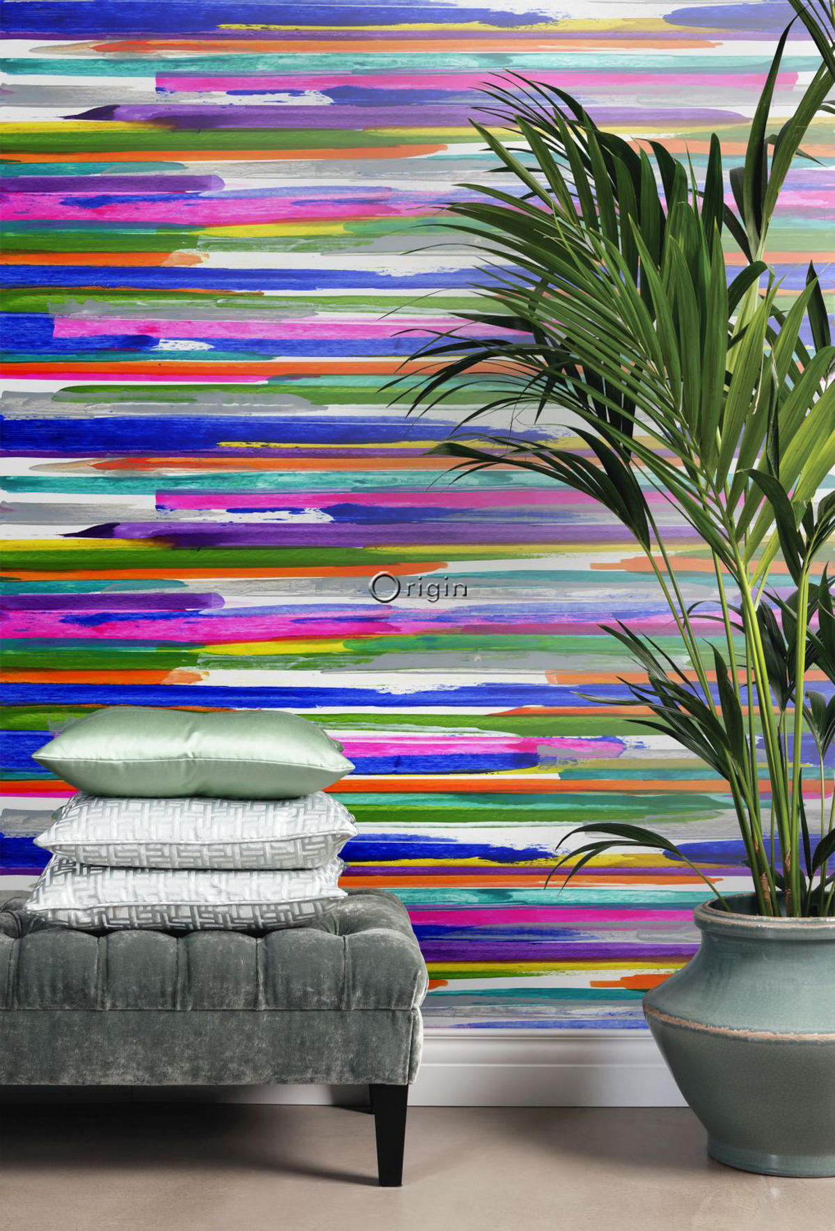 FOTOTAPETE horizontal gemalte Streifen 200 x 279 cm - Pink, Papier (200/279cm) - Origin Wallcoverings