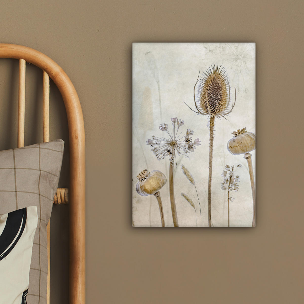 LEINWANDBILD Blumen - Aquarell - Stilleben - Braun - Vintage 20x30 cm - Beige, Textil (20/30cm) - MuchoWow