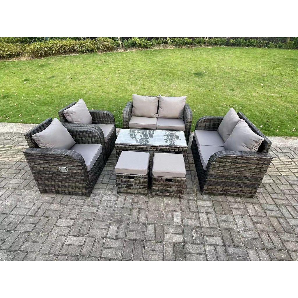 Thumbnail - Fimous Gartenset, Dunkelgrau, Metall, Kunststoff, Glas, 7-Sitzer, Füllung: Schaumstoff, rechteckig, Gartenmöbel, Gartenm...