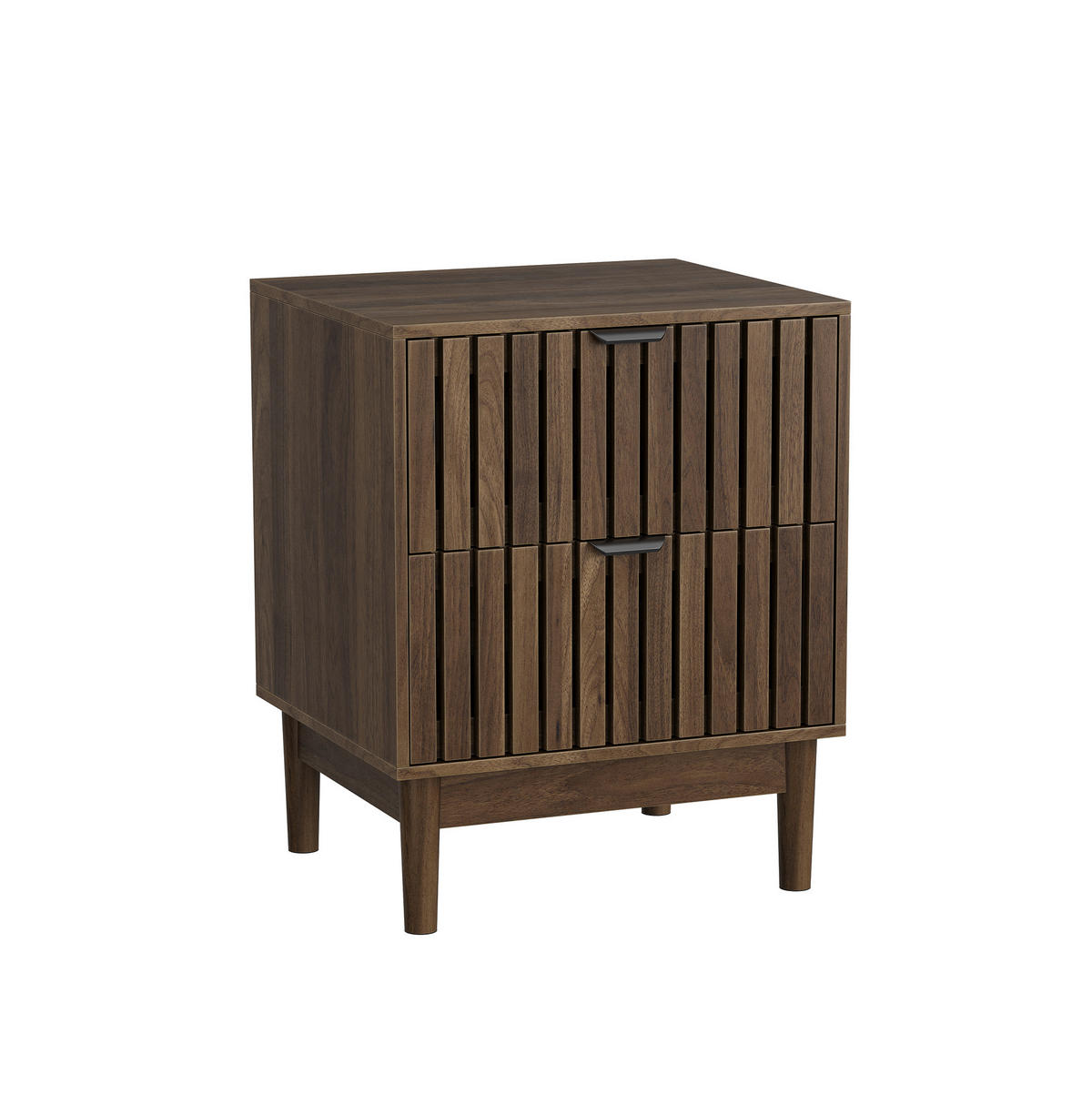 NACHTTISCH aus MDF und Holzwerkstoff 45x39x56,5 cm Walnuss mit 2 Schubladen und offenem Fach im Lattenrost-Design - Walnussfarben, Holzwerkstoff (45/56.5/39cm) - Modfu