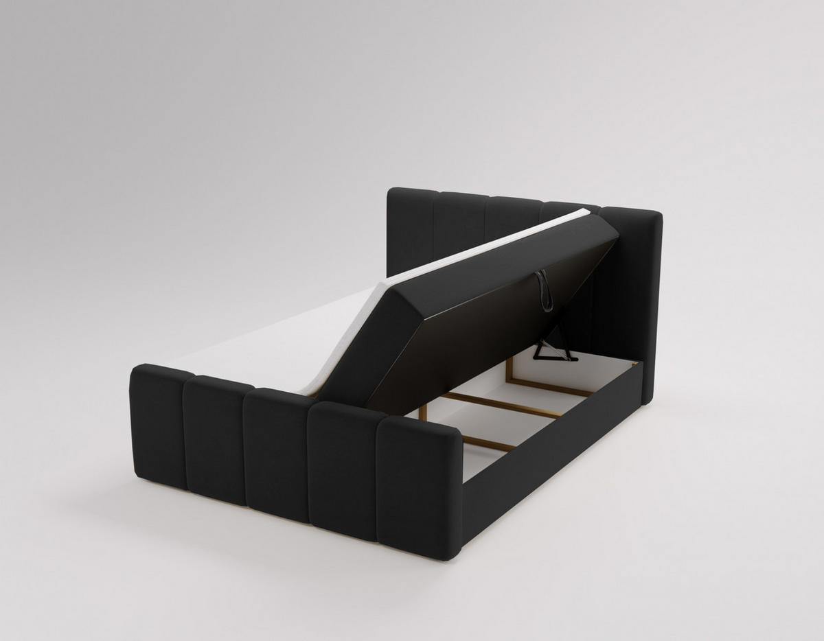 BOXBETT Berg Mit Matratze, Stoff Komodo Schwarz 140x200 cm - Schwarz, Holz (140/200cm) - Kaiser Möbel
