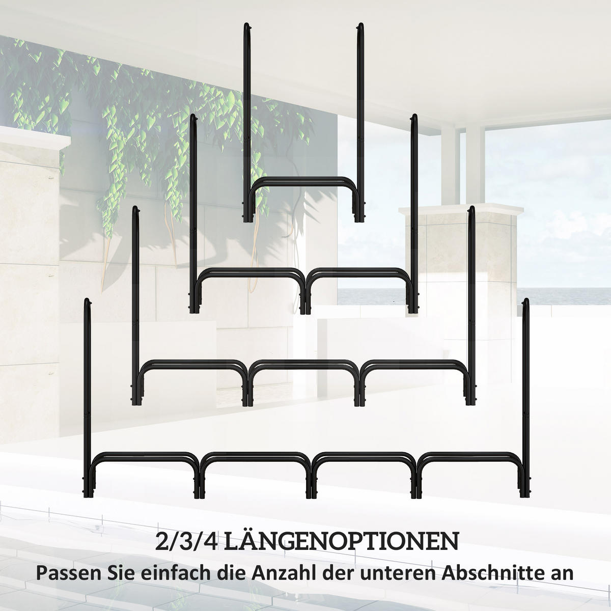 KAMINHOLZREGAL bis 200 kg - Schwarz, Metall (36/99/240cm) - Outsunny