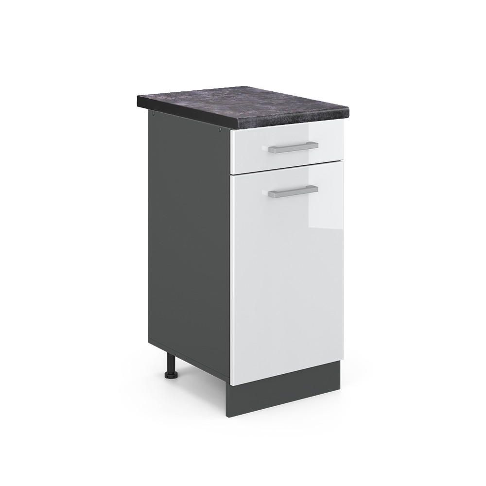 KÜCHENUNTERSCHRANK R-Line Weiß Hochglanz 40 cm, AP Anthrazit - Weiß Hochglanz/Anthrazit, Holzwerkstoff (40/81.6/60cm) - Vicco