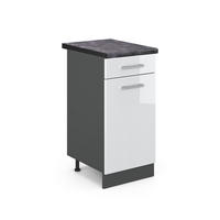 KÜCHENUNTERSCHRANK R-Line Weiß Hochglanz 40 cm, AP Anthrazit - Weiß Hochglanz/Anthrazit, Holzwerkstoff (40/81.6/60cm) - Vicco