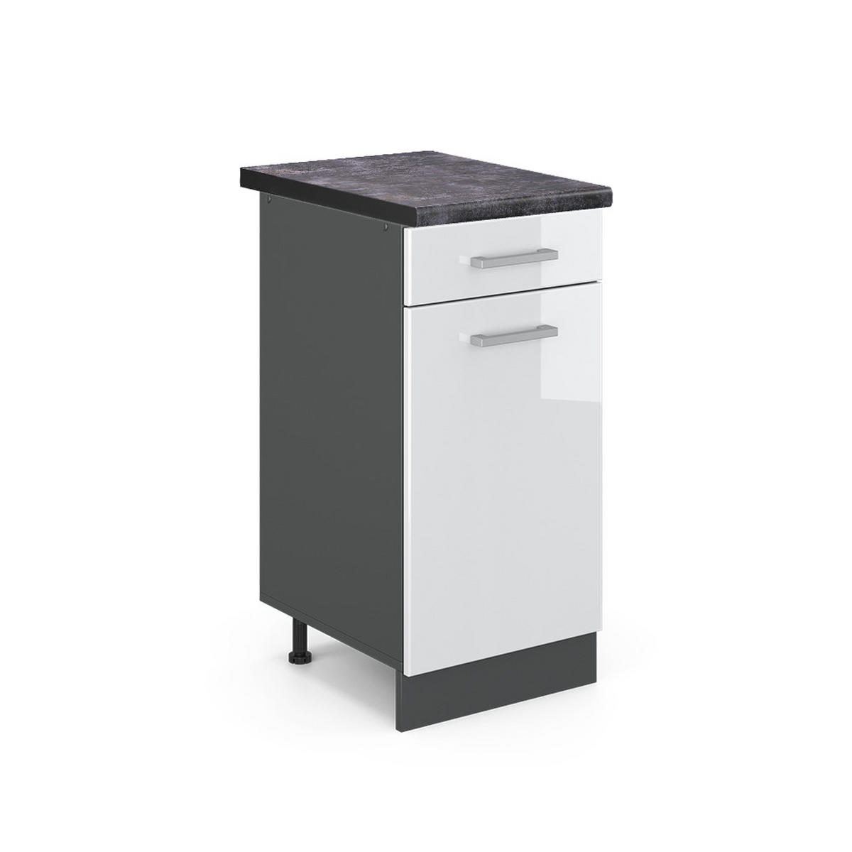 KÜCHENUNTERSCHRANK R-Line Weiß Hochglanz 40 cm, AP Anthrazit - Weiß Hochglanz/Anthrazit, Holzwerkstoff (40/81.6/60cm) - Vicco