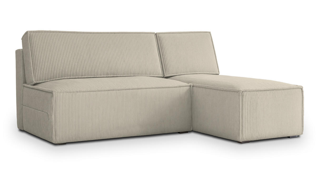 ECKSOFA BRISO P Creme Kordstoff mit Schlaffunktion - Creme, Holz (200/140cm) - MASSENO