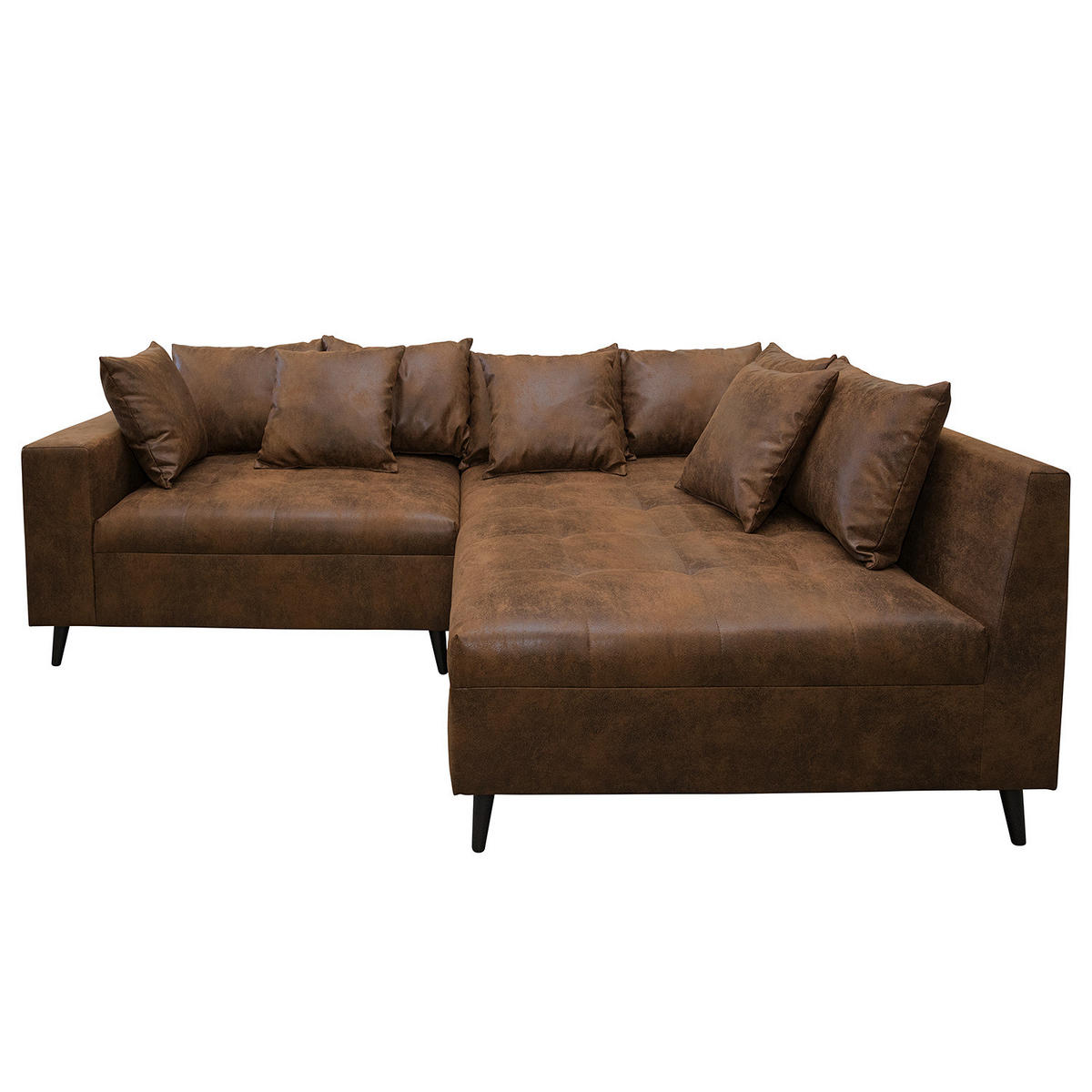 ECKSOFA mit Ottomane und Hocker - Dunkelbraun/Schwarz, Birkenholz/Textil (247/174cm) - home24