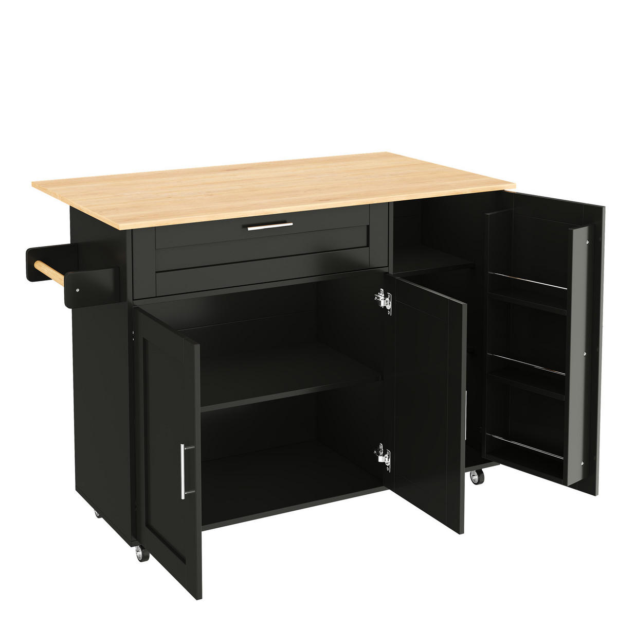 KÜCHENWAGEN mit klappbarer Arbeitsplatte 132,5 x 44(70) x 90 cm Schwarz/Natur - Schwarz, Holz (44/90/132.5cm) - Beauniv