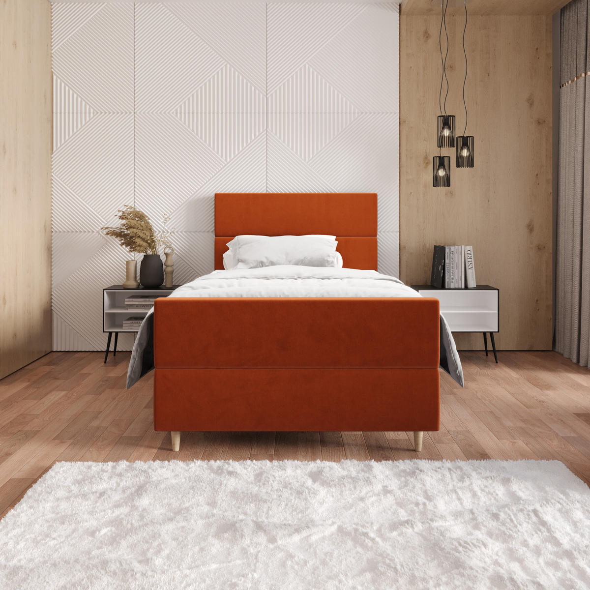 BOXBETT FLO PLUS 90x200 Itaka 01, mit Matratze H3 und Topper, Braun - Braun, Holz/Textil (90/200cm) - Bedante