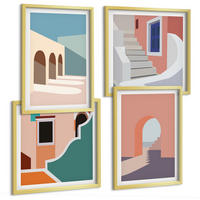 BILDER SET 4er Set - 50x50 cm & 40x60 cm Goldrahmen - Minimalistische Pastellgrafiken - Goldfarben, Kunststoff (50/50cm) - TULUP