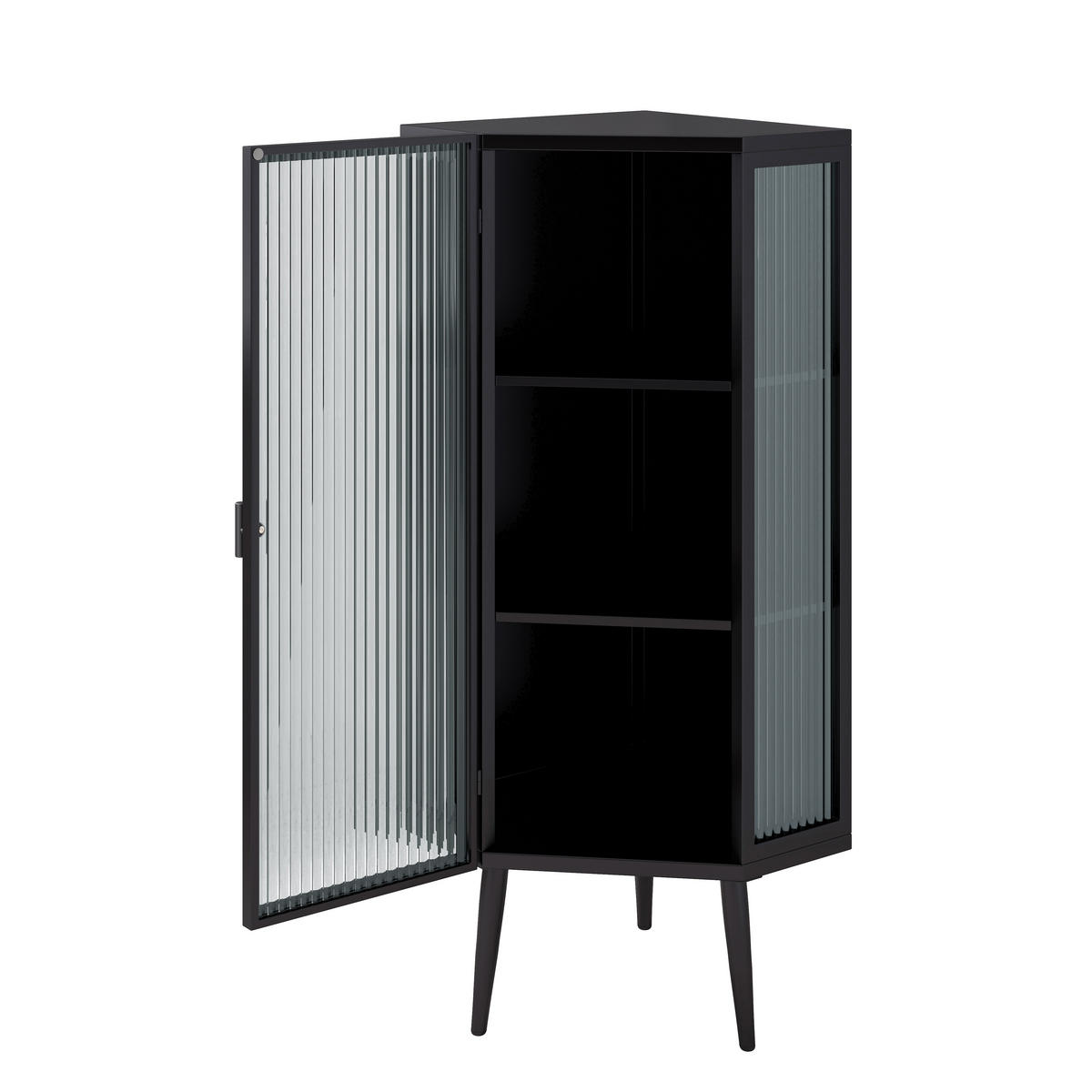ECKSCHRANK Schwarz Metall & Glas 110cm mit 3 Ebenen & Tür - Schwarz, Metall (56/110/42.5cm) - Urban Meuble