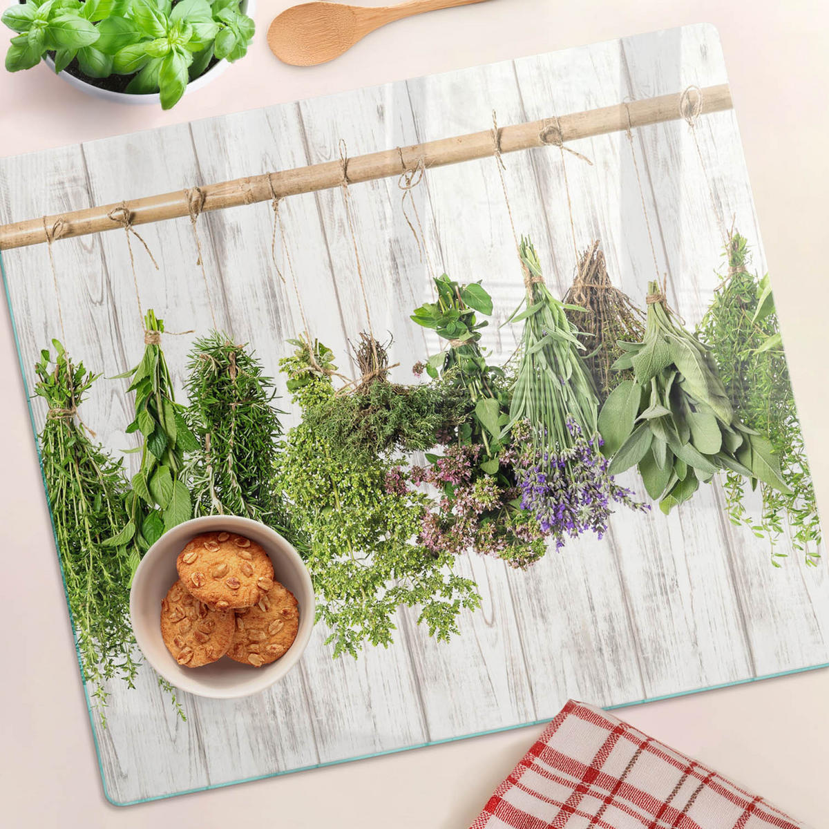 GLASPLATTE 60x52 cm Kräuterschnur - Grün, Glas (60/0.4/52cm) - TULUP