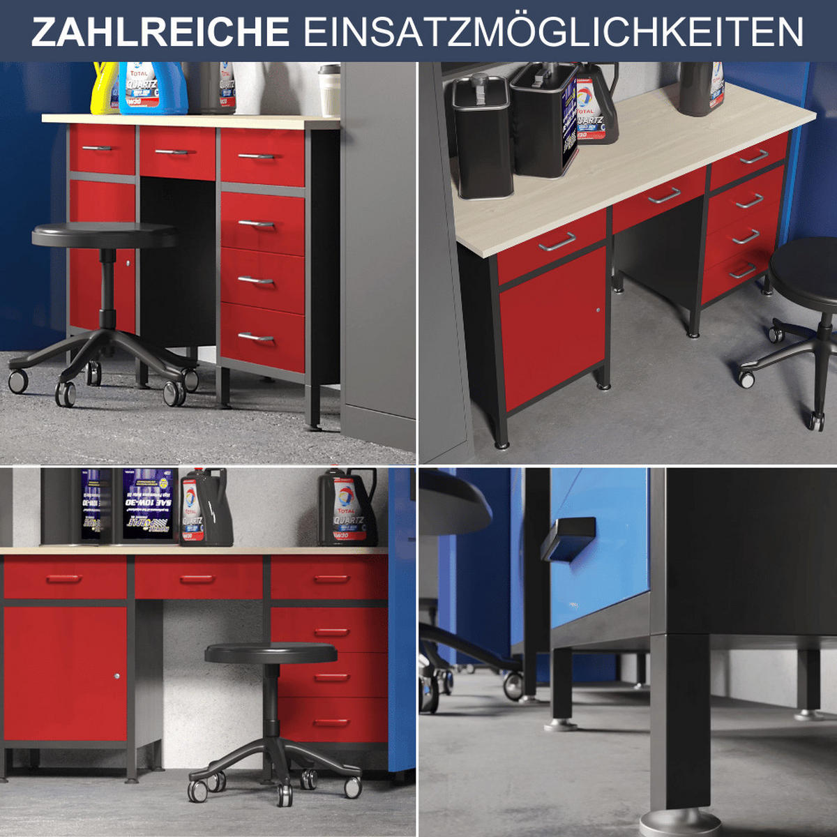 WERKBANK Werkstatt KARL 1x Tür 85x170x60cm Anthrazit-Rot - Anthrazit, Metall (170/85/60cm) - DELUKE