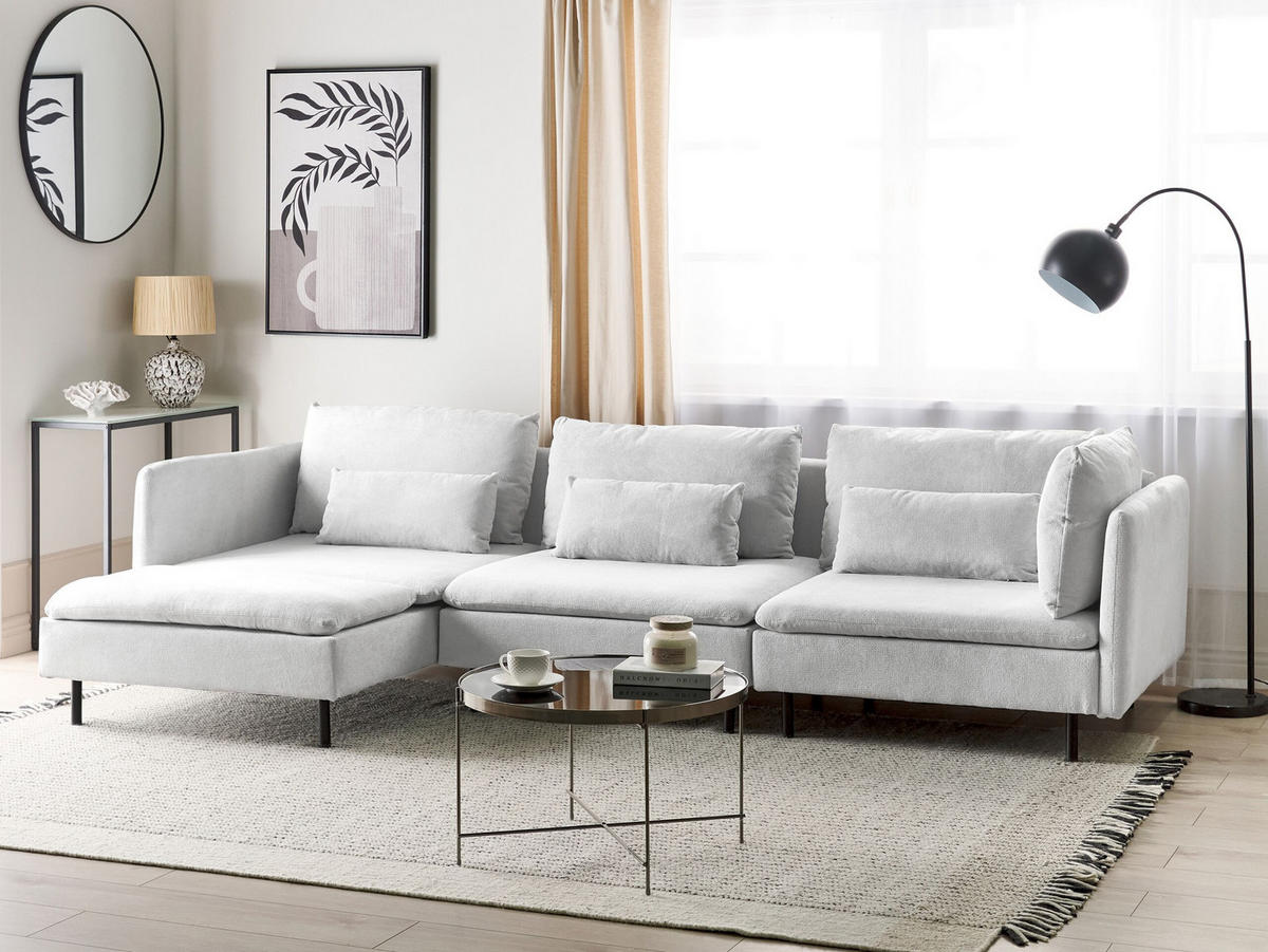 3-SITZER-ECKSOFA hellgrau linksseitig Egeris - Schwarz/Grau, Textil (291/151cm) - Beliani