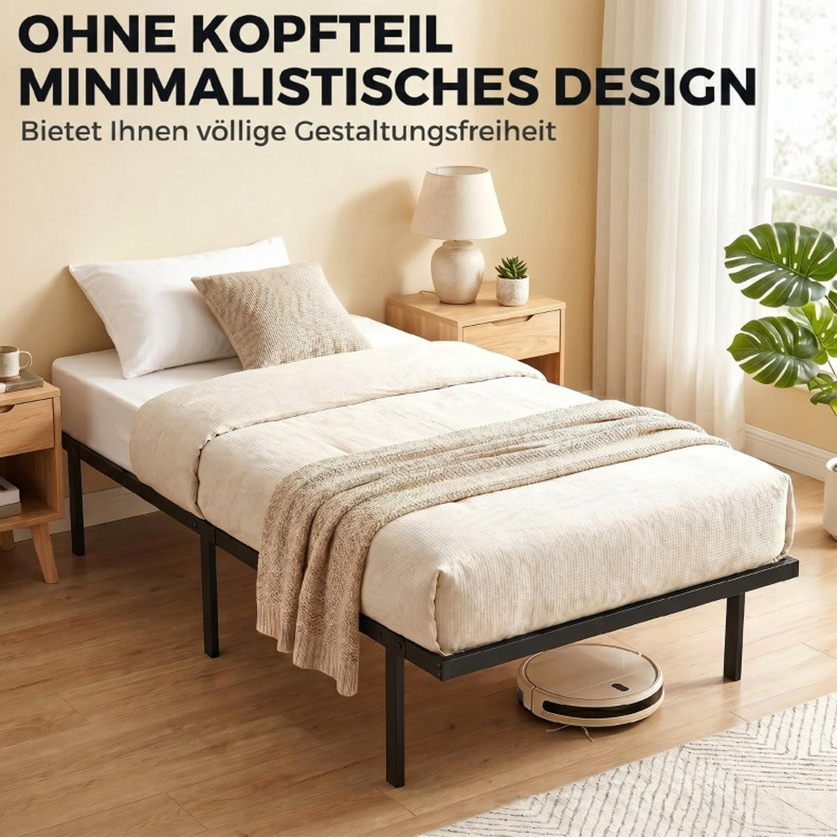 BETT 90 x 200 cm aus Metall in Schwarz mit Stauraum und ohne Kopfteil - Schwarz, Metall (90/200cm) - Flora Grace