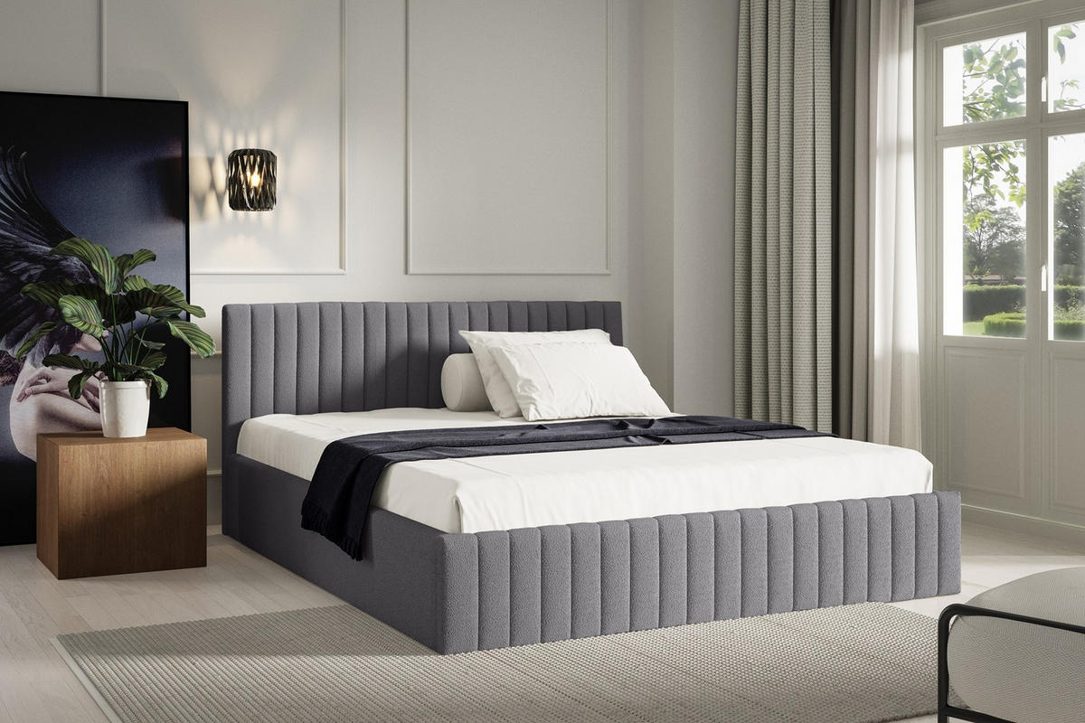 POLSTERBETT Sona Grau 90x200 cm, mit Bettkasten und hohem Kopfteil - Grau, Holzwerkstoff/Textil (90/200cm) - Bettso