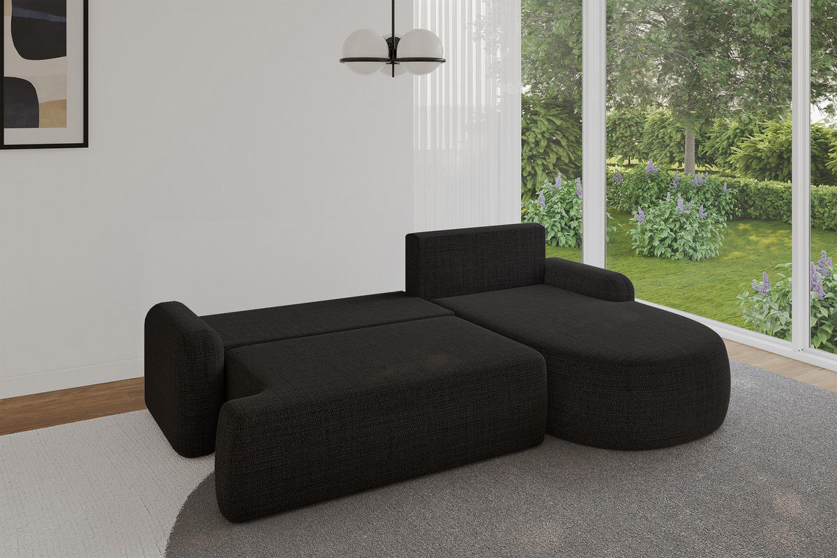 WOHNLANDSCHAFT mit Schlaffunktion und Bettkasten LIRA-L - 264x172x89 Schwarz - Schwarz, Holzwerkstoff/Textil (172/264cm) - ALTDECOR