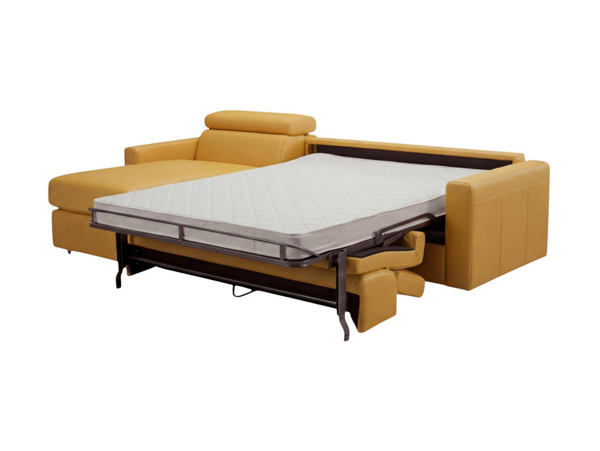 ECKSOFA Morris Echtleder mit Bettfunktion Senfgelb - Gelb, Leder/Metall (170/223cm)