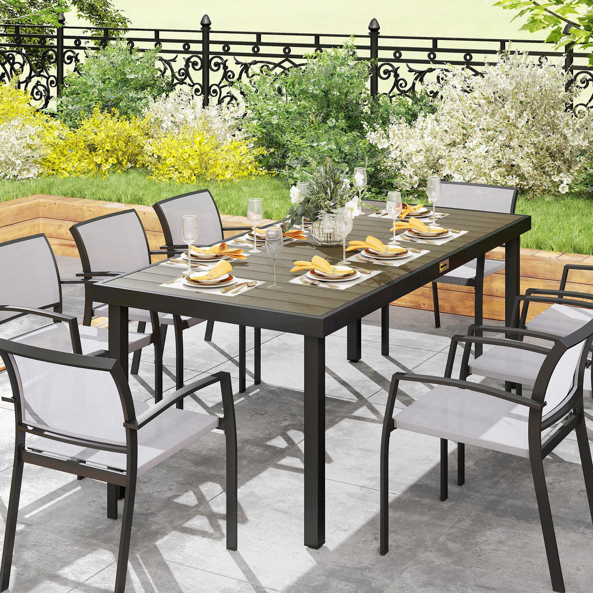 GARTENTISCH DE-07264 für 8 Personen, wetterbeständig mit Holzoptik Naturholz - Naturfarben, Kunststoff/Metall (190/90/74cm) - ComfortXL