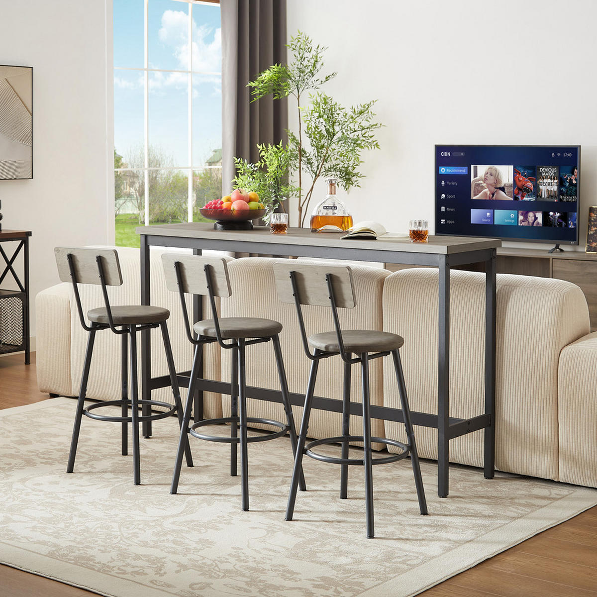 BARTISCH-SET 3 Hockern Industrie-Design Stahl 160cm - Grau, Holzwerkstoff/Metall (171/49.5/13.5cm) - Raelunyi
