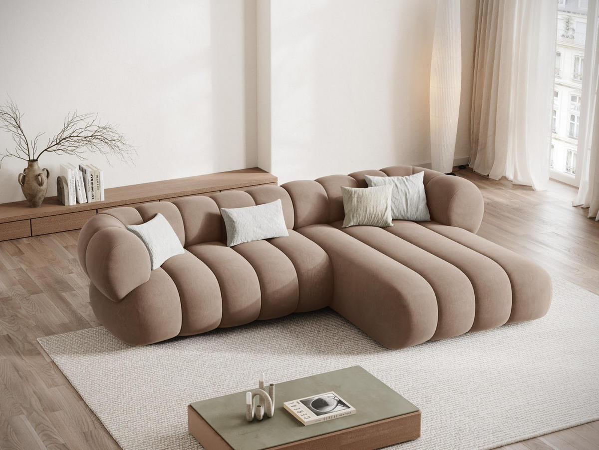 ECKSOFA rechts Koge aus Samt dunkelbeige 5 Sitzplätze - Mokka, Textil (165/270cm) - Cosmopolitan Design