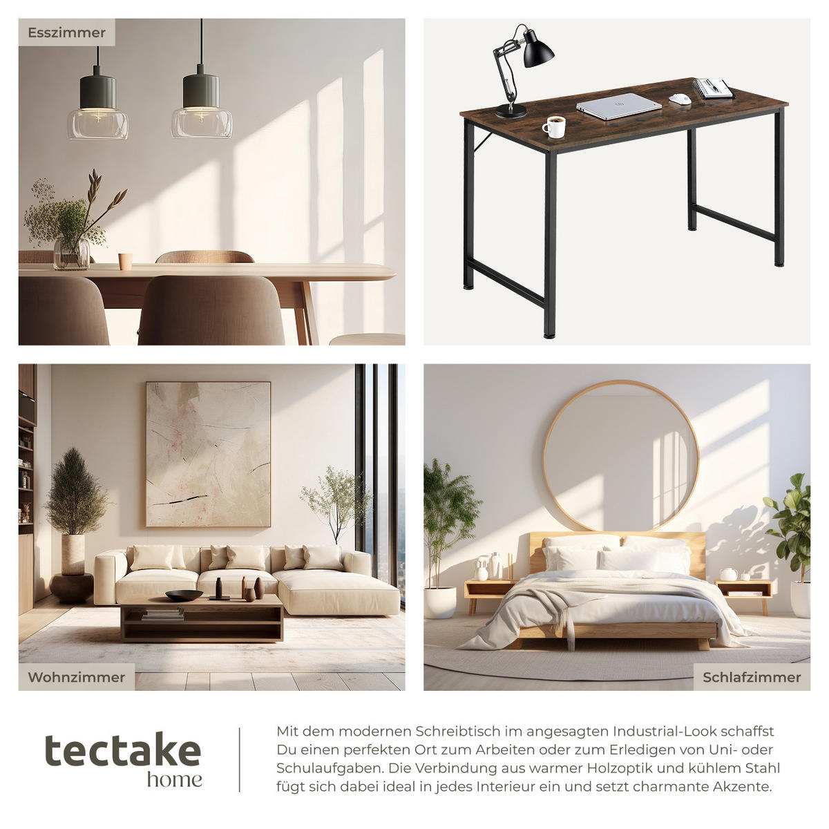 SCHREIBTISCH Jenkins, Höhe 75, 5 cm, Industrial Holz dunkel, rustikal - Rostfarben, Holzwerkstoff (60/140/75.5cm) - tectake
